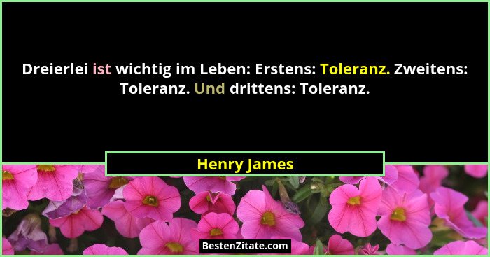 Dreierlei ist wichtig im Leben: Erstens: Toleranz. Zweitens: Toleranz. Und drittens: Toleranz.... - Henry James