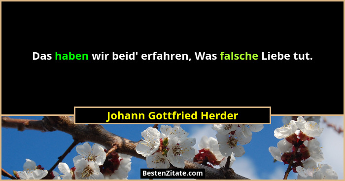 Das haben wir beid' erfahren, Was falsche Liebe tut.... - Johann Gottfried Herder