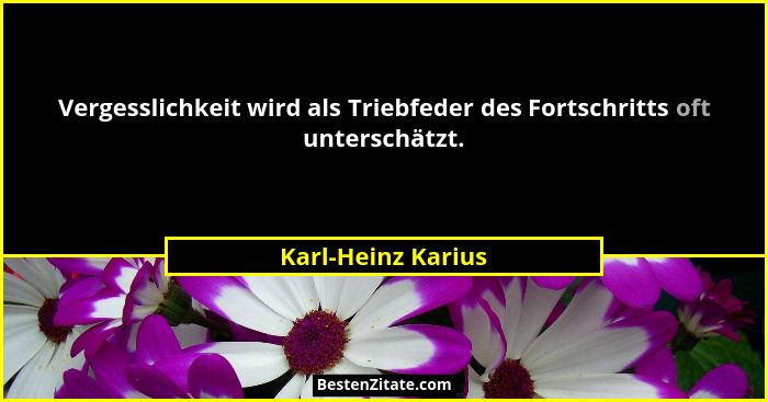 Vergesslichkeit wird als Triebfeder des Fortschritts oft unterschätzt.... - Karl-Heinz Karius