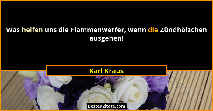 Was helfen uns die Flammenwerfer, wenn die Zündhölzchen ausgehen!... - Karl Kraus