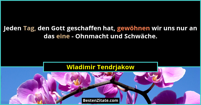 Jeden Tag, den Gott geschaffen hat, gewöhnen wir uns nur an das eine - Ohnmacht und Schwäche.... - Wladimir Tendrjakow