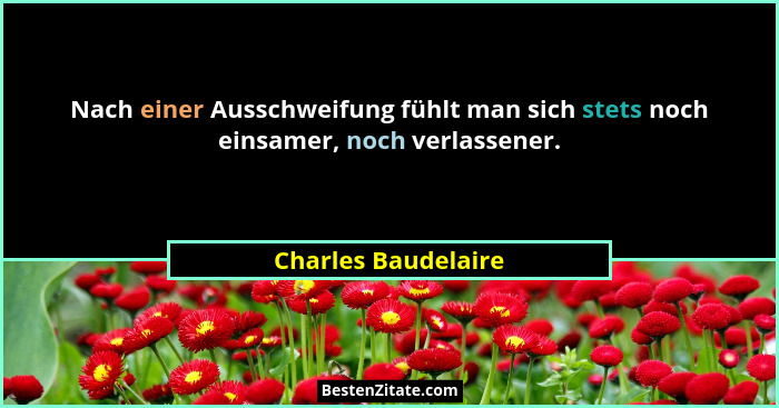 Nach einer Ausschweifung fühlt man sich stets noch einsamer, noch verlassener.... - Charles Baudelaire