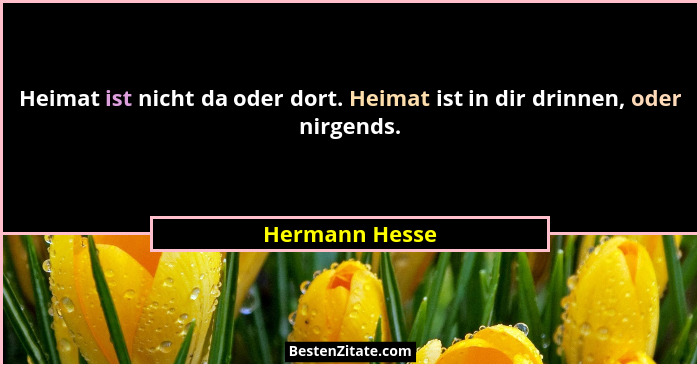 Heimat ist nicht da oder dort. Heimat ist in dir drinnen, oder nirgends.... - Hermann Hesse