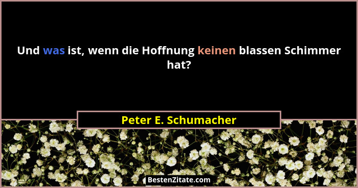 Und was ist, wenn die Hoffnung keinen blassen Schimmer hat?... - Peter E. Schumacher