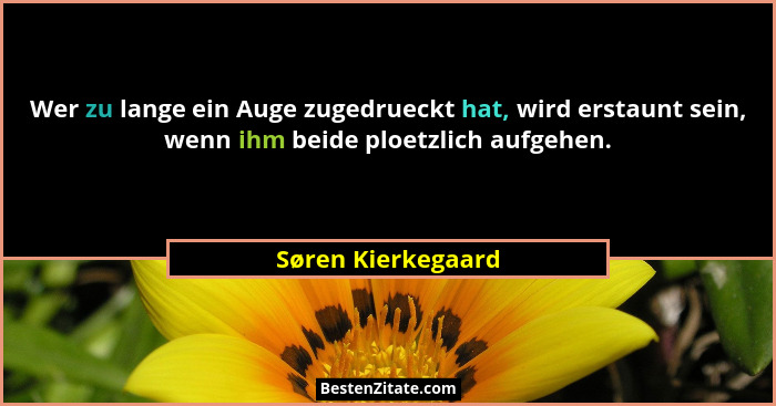 Wer zu lange ein Auge zugedrueckt hat, wird erstaunt sein, wenn ihm beide ploetzlich aufgehen.... - Søren Kierkegaard