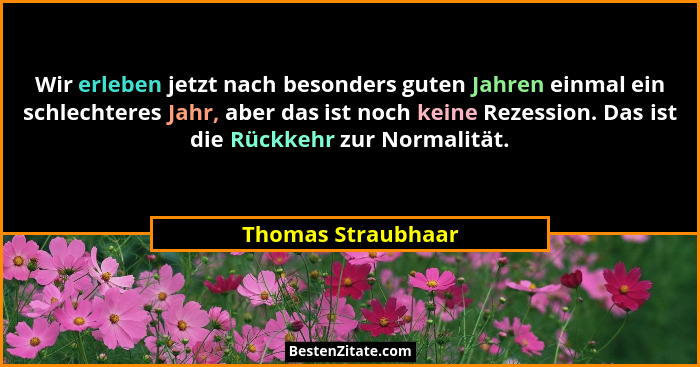 Wir erleben jetzt nach besonders guten Jahren einmal ein schlechteres Jahr, aber das ist noch keine Rezession. Das ist die Rückkeh... - Thomas Straubhaar