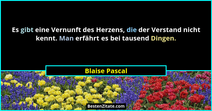 Es gibt eine Vernunft des Herzens, die der Verstand nicht kennt. Man erfährt es bei tausend Dingen.... - Blaise Pascal
