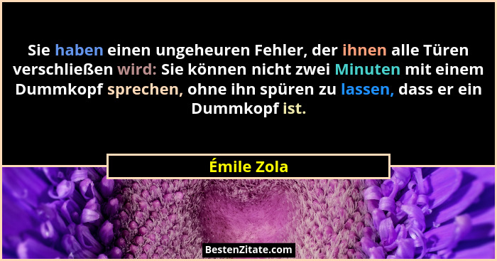 Sie haben einen ungeheuren Fehler, der ihnen alle Türen verschließen wird: Sie können nicht zwei Minuten mit einem Dummkopf sprechen, ohn... - Émile Zola