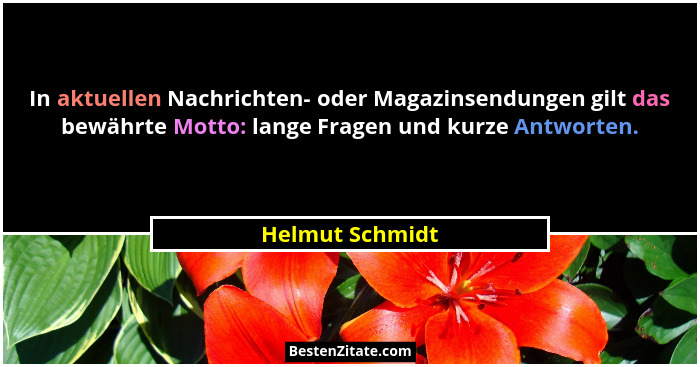 In aktuellen Nachrichten- oder Magazinsendungen gilt das bewährte Motto: lange Fragen und kurze Antworten.... - Helmut Schmidt