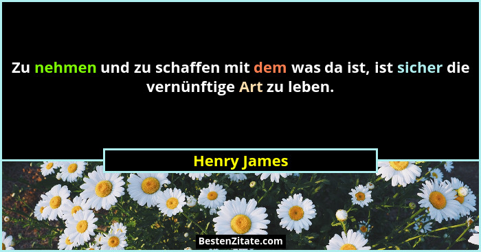 Zu nehmen und zu schaffen mit dem was da ist, ist sicher die vernünftige Art zu leben.... - Henry James