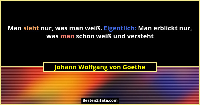 Man sieht nur, was man weiß. Eigentlich: Man erblickt nur, was man schon weiß und versteht... - Johann Wolfgang von Goethe