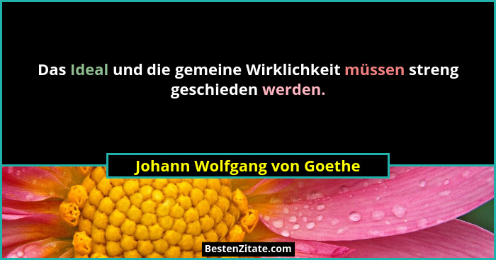 Das Ideal und die gemeine Wirklichkeit müssen streng geschieden werden.... - Johann Wolfgang von Goethe