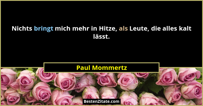 Nichts bringt mich mehr in Hitze, als Leute, die alles kalt lässt.... - Paul Mommertz