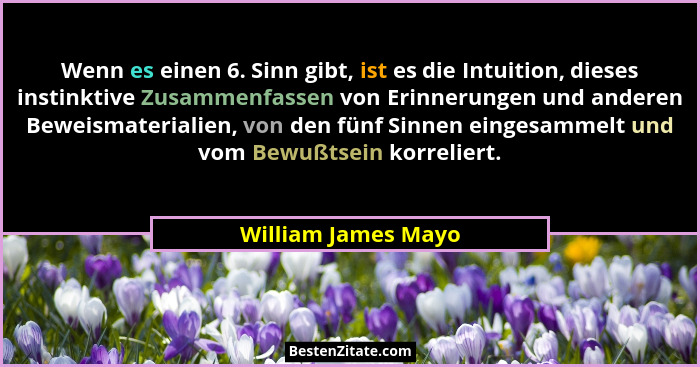 Wenn es einen 6. Sinn gibt, ist es die Intuition, dieses instinktive Zusammenfassen von Erinnerungen und anderen Beweismaterialie... - William James Mayo
