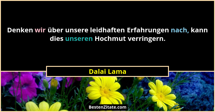 Denken wir über unsere leidhaften Erfahrungen nach, kann dies unseren Hochmut verringern.... - Dalai Lama