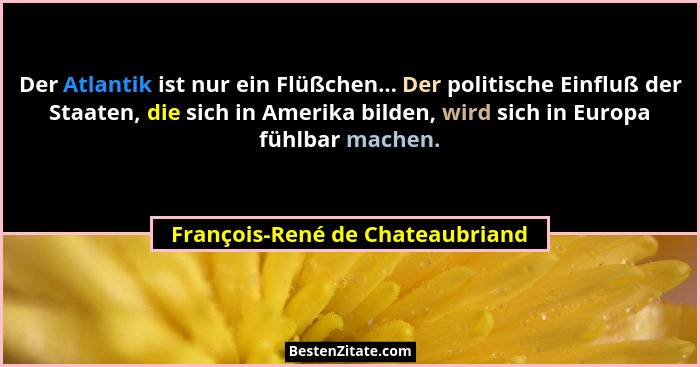 Der Atlantik ist nur ein Flüßchen... Der politische Einfluß der Staaten, die sich in Amerika bilden, wird sich in Eur... - François-René de Chateaubriand