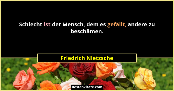 Schlecht ist der Mensch, dem es gefällt, andere zu beschämen.... - Friedrich Nietzsche