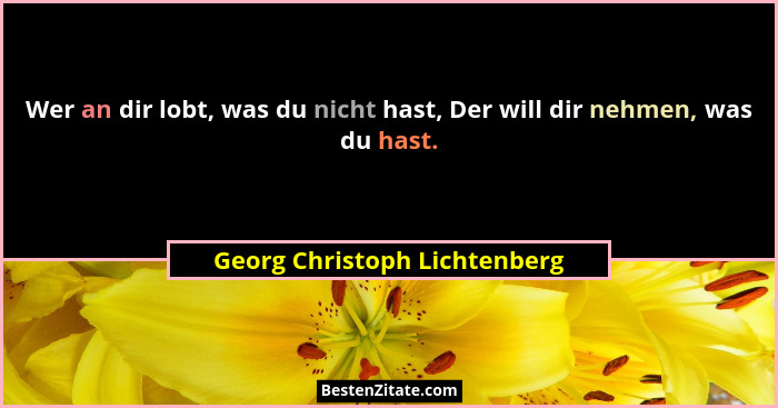 Wer an dir lobt, was du nicht hast, Der will dir nehmen, was du hast.... - Georg Christoph Lichtenberg