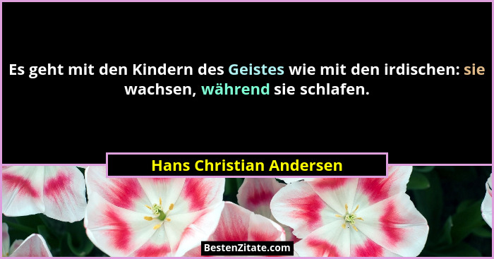 Es geht mit den Kindern des Geistes wie mit den irdischen: sie wachsen, während sie schlafen.... - Hans Christian Andersen