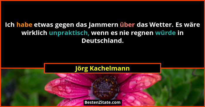 Ich habe etwas gegen das Jammern über das Wetter. Es wäre wirklich unpraktisch, wenn es nie regnen würde in Deutschland.... - Jörg Kachelmann