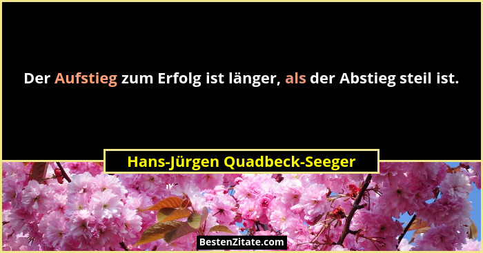 Der Aufstieg zum Erfolg ist länger, als der Abstieg steil ist.... - Hans-Jürgen Quadbeck-Seeger