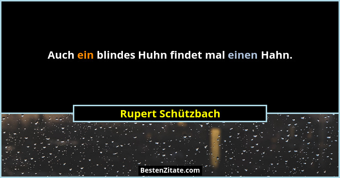 Auch ein blindes Huhn findet mal einen Hahn.... - Rupert Schützbach