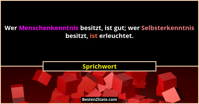 Wer Menschenkenntnis besitzt, ist gut; wer Selbsterkenntnis besitzt, ist erleuchtet.... - Sprichwort