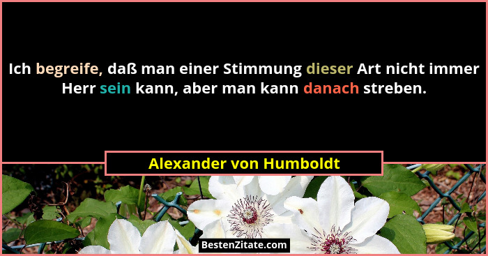 Ich begreife, daß man einer Stimmung dieser Art nicht immer Herr sein kann, aber man kann danach streben.... - Alexander von Humboldt