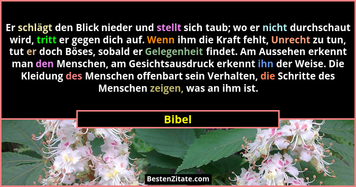 Er schlägt den Blick nieder und stellt sich taub; wo er nicht durchschaut wird, tritt er gegen dich auf. Wenn ihm die Kraft fehlt, Unrecht zu... - Bibel