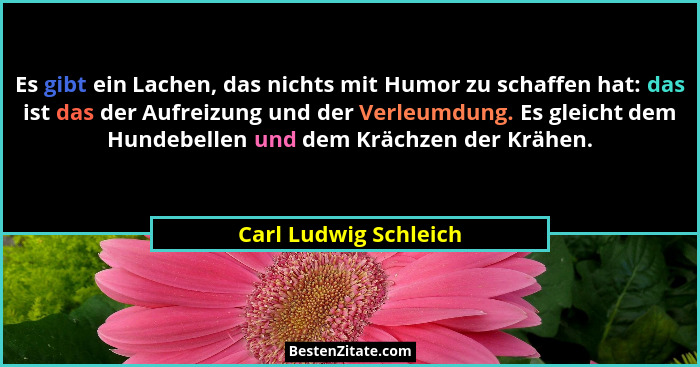 Es gibt ein Lachen, das nichts mit Humor zu schaffen hat: das ist das der Aufreizung und der Verleumdung. Es gleicht dem Hundeb... - Carl Ludwig Schleich
