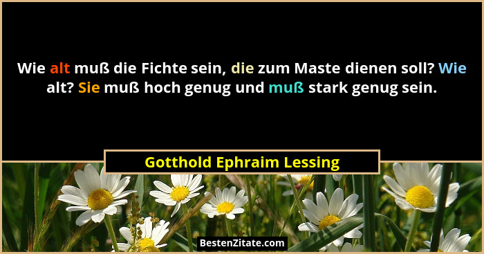 Wie alt muß die Fichte sein, die zum Maste dienen soll? Wie alt? Sie muß hoch genug und muß stark genug sein.... - Gotthold Ephraim Lessing