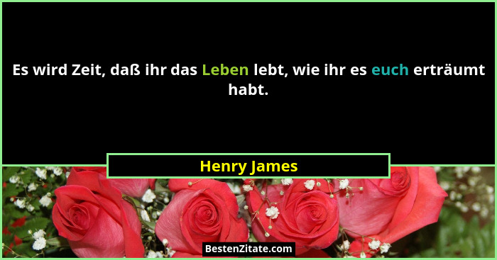 Es wird Zeit, daß ihr das Leben lebt, wie ihr es euch erträumt habt.... - Henry James