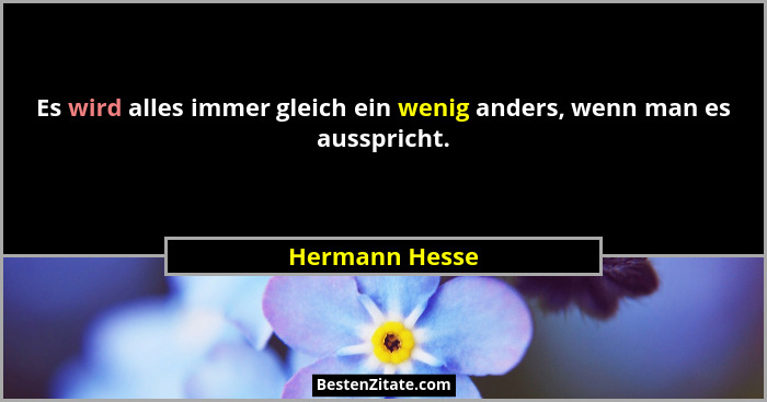 Es wird alles immer gleich ein wenig anders, wenn man es ausspricht.... - Hermann Hesse