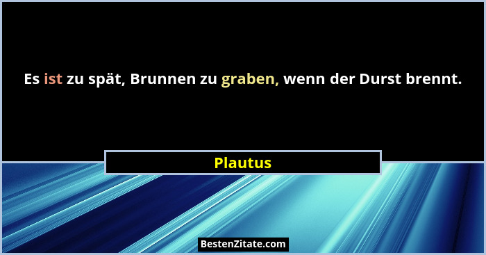 Es ist zu spät, Brunnen zu graben, wenn der Durst brennt.... - Plautus
