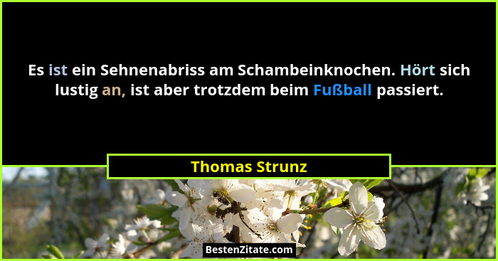Es ist ein Sehnenabriss am Schambeinknochen. Hört sich lustig an, ist aber trotzdem beim Fußball passiert.... - Thomas Strunz