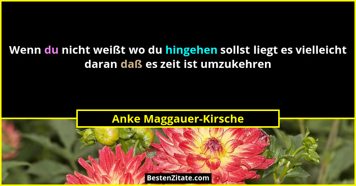 Wenn du nicht weißt wo du hingehen sollst liegt es vielleicht daran daß es zeit ist umzukehren... - Anke Maggauer-Kirsche