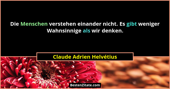 Die Menschen verstehen einander nicht. Es gibt weniger Wahnsinnige als wir denken.... - Claude Adrien Helvétius