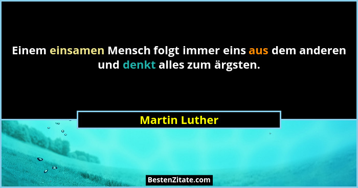 Einem einsamen Mensch folgt immer eins aus dem anderen und denkt alles zum ärgsten.... - Martin Luther