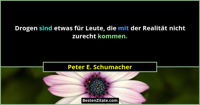 Drogen sind etwas für Leute, die mit der Realität nicht zurecht kommen.... - Peter E. Schumacher