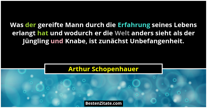 Was der gereifte Mann durch die Erfahrung seines Lebens erlangt hat und wodurch er die Welt anders sieht als der Jüngling und Kn... - Arthur Schopenhauer