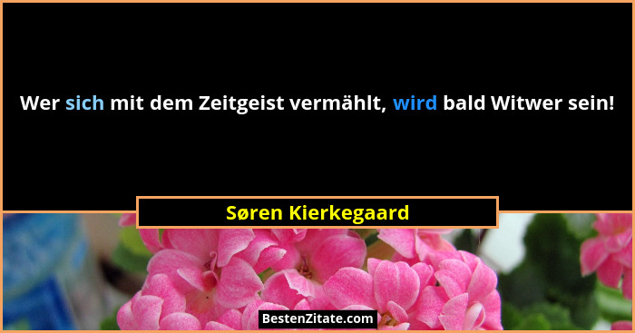Wer sich mit dem Zeitgeist vermählt, wird bald Witwer sein!... - Søren Kierkegaard
