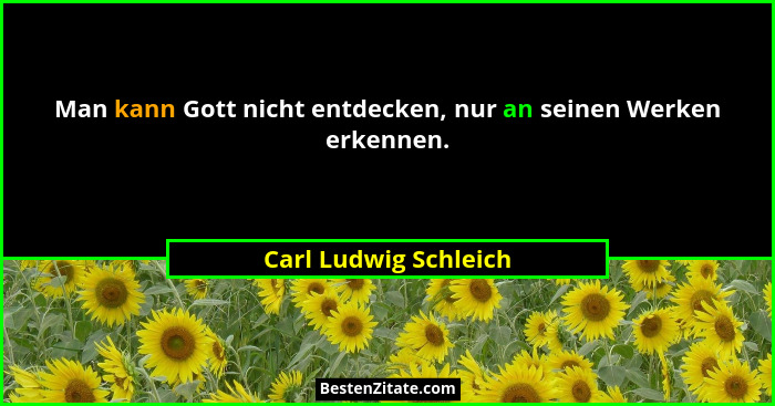 Man kann Gott nicht entdecken, nur an seinen Werken erkennen.... - Carl Ludwig Schleich