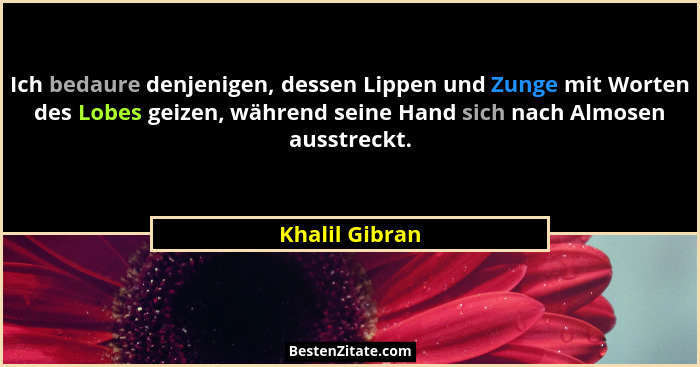 Ich bedaure denjenigen, dessen Lippen und Zunge mit Worten des Lobes geizen, während seine Hand sich nach Almosen ausstreckt.... - Khalil Gibran