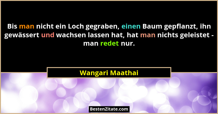 Bis man nicht ein Loch gegraben, einen Baum gepflanzt, ihn gewässert und wachsen lassen hat, hat man nichts geleistet - man redet nu... - Wangari Maathai