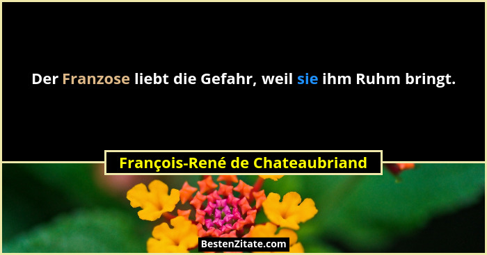 Der Franzose liebt die Gefahr, weil sie ihm Ruhm bringt.... - François-René de Chateaubriand