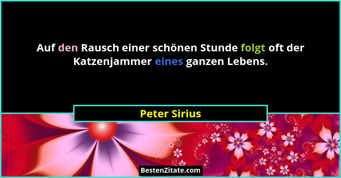 Auf den Rausch einer schönen Stunde folgt oft der Katzenjammer eines ganzen Lebens.... - Peter Sirius