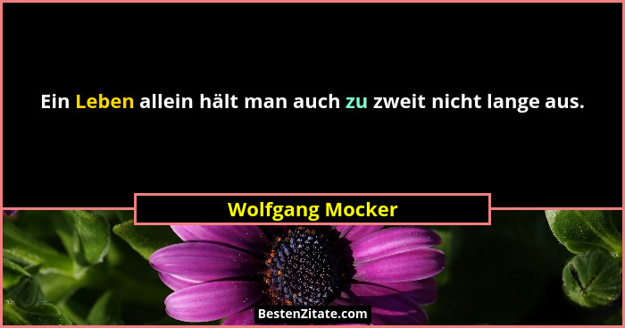 Ein Leben allein hält man auch zu zweit nicht lange aus.... - Wolfgang Mocker
