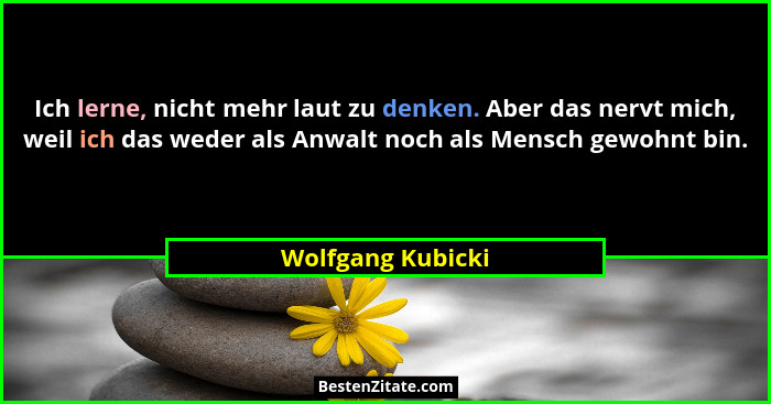 Ich lerne, nicht mehr laut zu denken. Aber das nervt mich, weil ich das weder als Anwalt noch als Mensch gewohnt bin.... - Wolfgang Kubicki