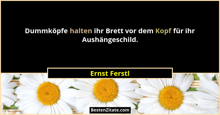 Dummköpfe halten ihr Brett vor dem Kopf für ihr Aushängeschild.... - Ernst Ferstl