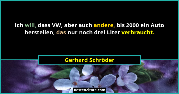 Ich will, dass VW, aber auch andere, bis 2000 ein Auto herstellen, das nur noch drei Liter verbraucht.... - Gerhard Schröder